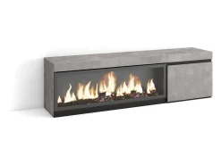 Móvel de TV, 158x35x45cm, Para televisores até 65", Lareira eléctrica XXL, Cimento