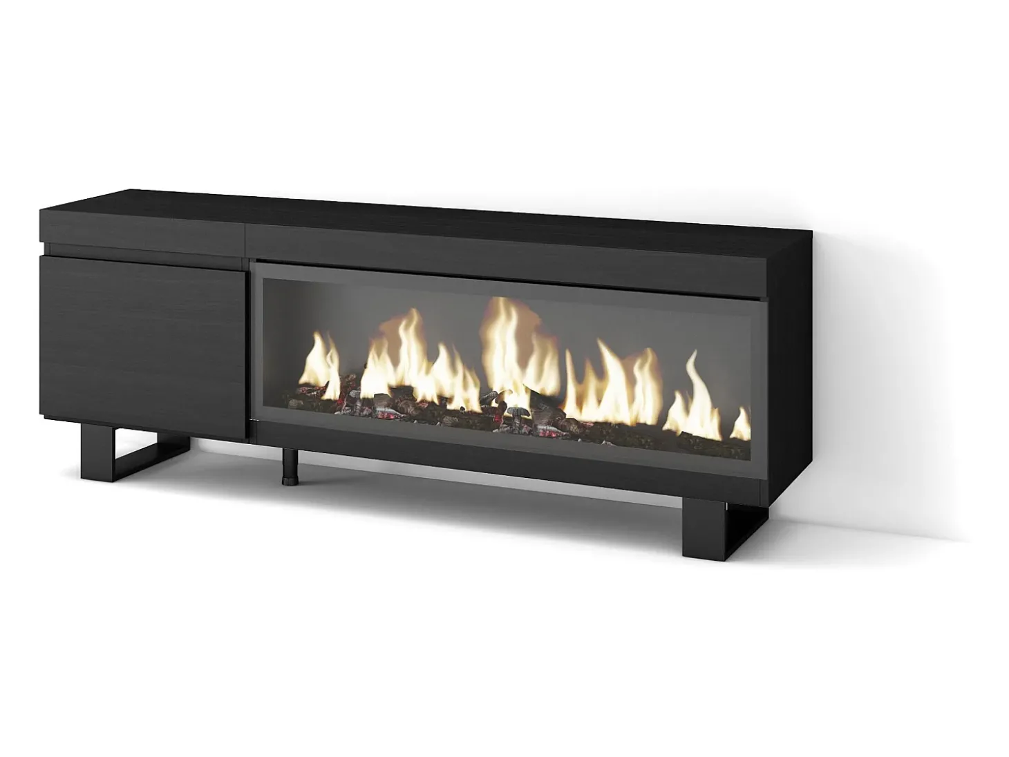 Móvel de TV, 158x35x57cm, Para televisores até 65", Lareira eléctrica XXL, Design industrial, Preto