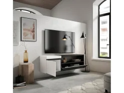 Móvel de TV, 150x35x45cm, Para televisores até 65", Suspensos, Branco e preto