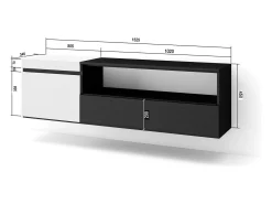 Móvel de TV, 150x35x45cm, Para televisores até 65", Suspensos, Branco e preto