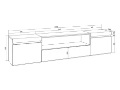 Móvel de TV, 200x35x45cm, Para televisores até 80", Estante para TV, Branco e Carvalho soft