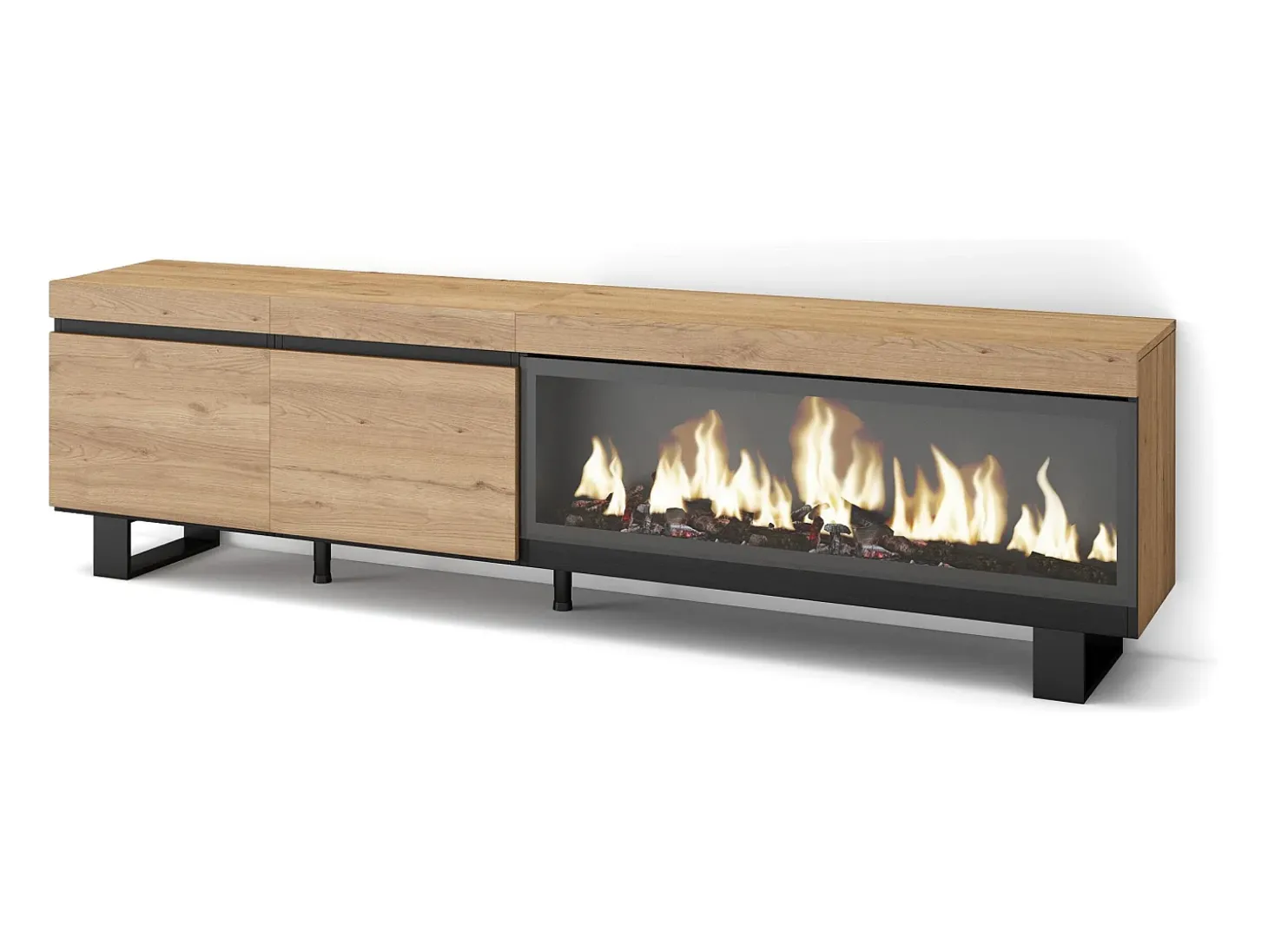 Móvel de TV, 208x35x57cm, Para televisores até 80", Lareira eléctrica XXL, Design industrial, Carvahlo