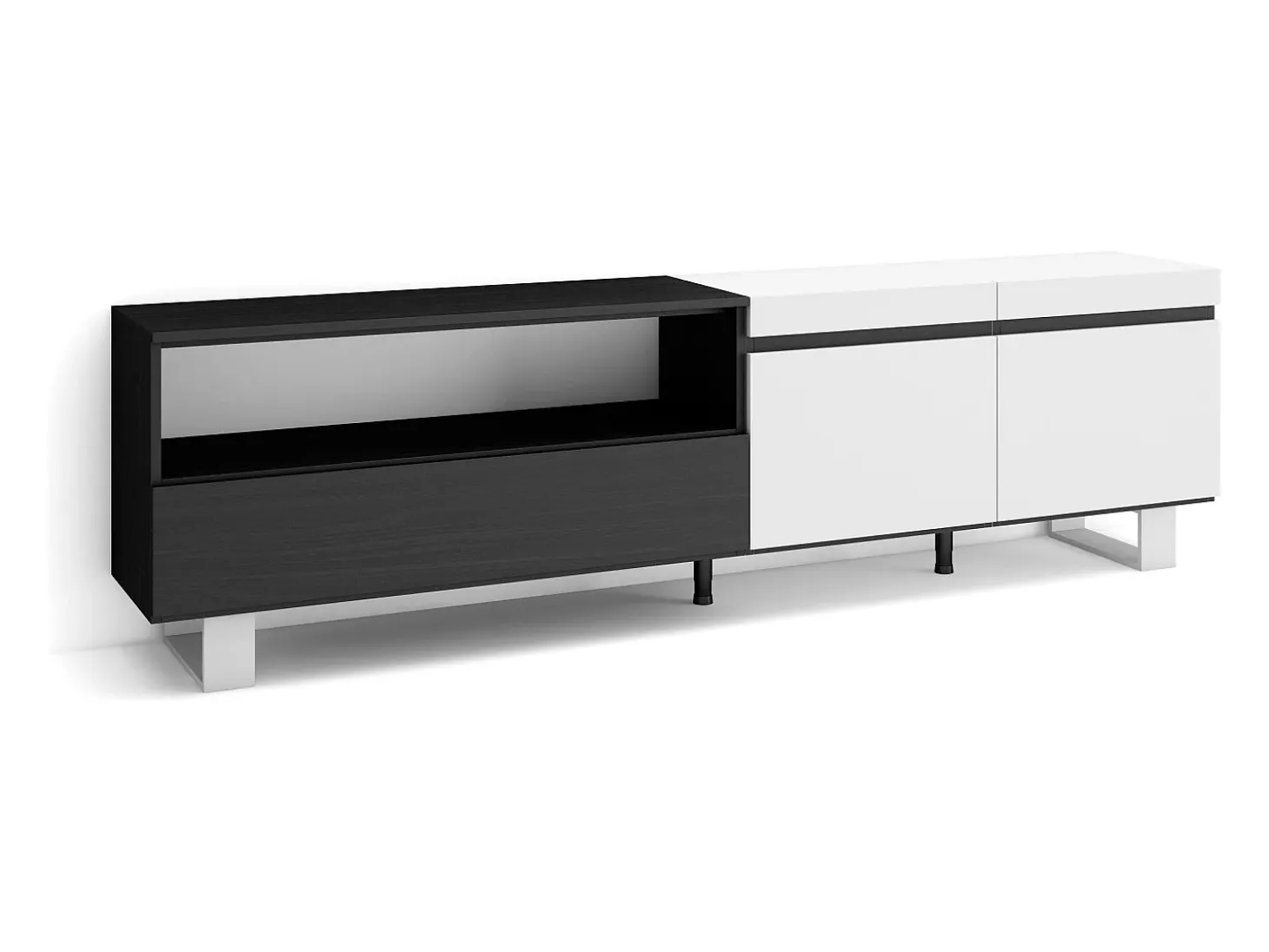Móvel de TV, 200x35x57cm, Para televisores até 80", Design industrial, Branco e preto
