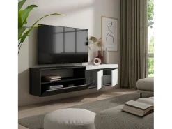 Móvel de TV, 200x35x45cm, Para televisores até 80", Suspensos, Branco e preto