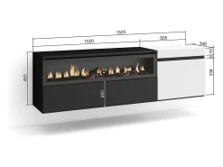 Móvel de TV, 150x35x45cm, Para televisores até 65", Lareira eléctrica, Suspensos, Branco e preto