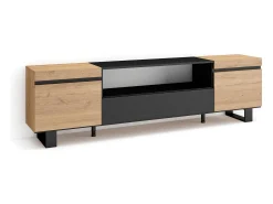 Móvel de TV, 200x35x57cm, Para televisores até 80", Design industrial, Carvahlo e preto