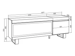 Móvel de TV, 158x35x57cm, Para televisores até 65", Lareira eléctrica XXL, Design industrial, Carvahlo