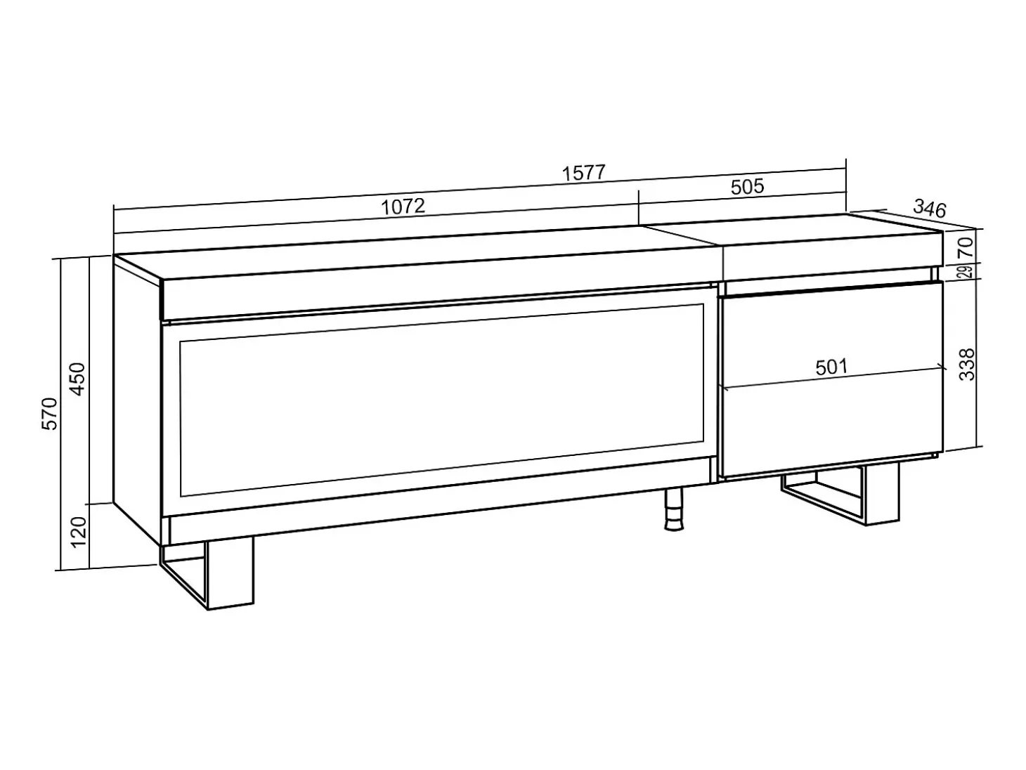 Móvel de TV, 158x35x57cm, Para televisores até 65", Lareira eléctrica XXL, Design industrial, Carvahlo
