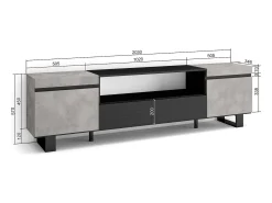 Móvel de TV, 200x35x57cm, Para televisores até 80", Design industrial, Cimento