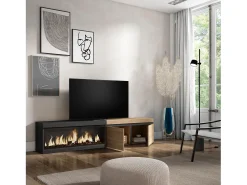 Móvel de TV, 208x35x45cm, Para televisores até 80", Lareira eléctrica XXL, Carvahlo e preto