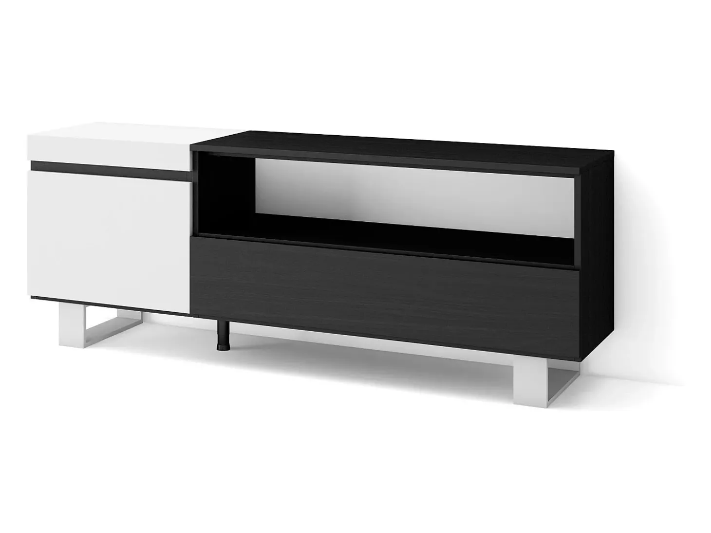 Móvel de TV, 150x35x57cm, Para televisores até 65", Design industrial, Branco e preto