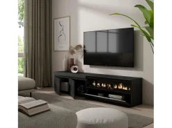 Móvel de TV, 200x35x45cm, Para televisores até 80", Lareira eléctrica, Preto