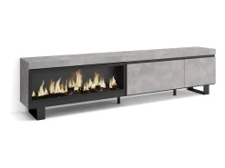 Móvel de TV, 237x35x57cm, TV de grande formato, Lareira eléctrica XXL, Design industrial, Cimento
