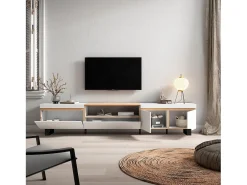 Móvel de TV, 288x35x57cm, TV de grande formato, Design industrial, Branco e Carvalho soft