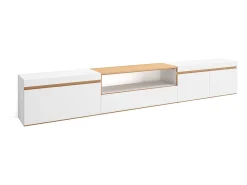 Móvel de TV, 288x35x45cm, TV de grande formato, Estante para TV, Branco e Carvalho soft