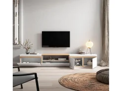 Móvel de TV, 288x35x45cm, TV de grande formato, Estante para TV, Branco e Carvalho soft