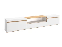 Móvel de TV, 260x35x45cm, TV de grande formato, Estante para TV, Branco e Carvalho soft