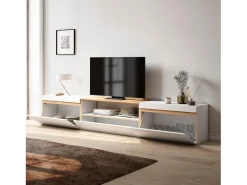 Móvel de TV, 260x35x45cm, TV de grande formato, Estante para TV, Branco e Carvalho soft