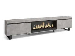 Móvel de TV, 267x35x57cm, TV de grande formato, Lareira eléctrica XXL, Design industrial, Cimento