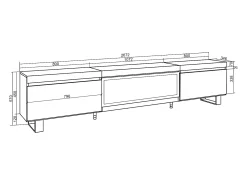 Móvel de TV, 267x35x57cm, TV de grande formato, Lareira eléctrica XXL, Design industrial, Cimento