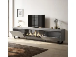 Móvel de TV, 267x35x57cm, TV de grande formato, Lareira eléctrica XXL, Design industrial, Cimento