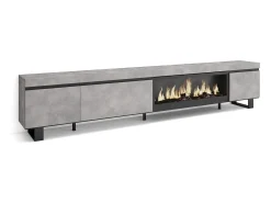 Móvel de TV, 288x35x57cm, TV de grande formato, Lareira eléctrica XXL, Design industrial, Cimento
