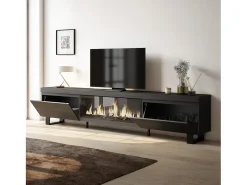 Móvel de TV, 267x35x57cm, TV de grande formato, Lareira eléctrica XXL, Design industrial, Preto