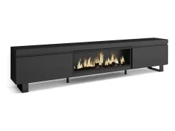 Móvel de TV, 267x35x57cm, TV de grande formato, Lareira eléctrica XXL, Design industrial, Preto