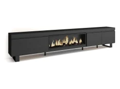Móvel de TV, 288x35x57cm, TV de grande formato, Lareira eléctrica XXL, Design industrial, Preto