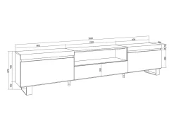 Móvel de TV, 260x35x57cm, TV de grande formato, Design industrial, Branco e Carvalho soft