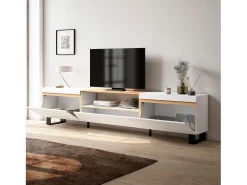 Móvel de TV, 260x35x57cm, TV de grande formato, Design industrial, Branco e Carvalho soft