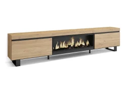 Móvel de TV, 267x35x57cm, TV de grande formato, Lareira eléctrica XXL, Design industrial, Carvalho