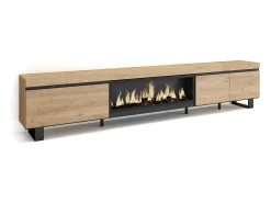 Móvel de TV, 288x35x57cm, TV de grande formato, Lareira eléctrica XXL, Design industrial, Carvalho