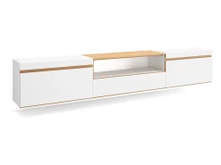 Móvel de TV, 260x35x45cm, TV de grande formato, Suspensos, Branco e Carvalho soft