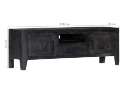 Móvel de TV/aparador preto prático e de design elegante feito de madeira maciça de mangueira 118 cm 2502203