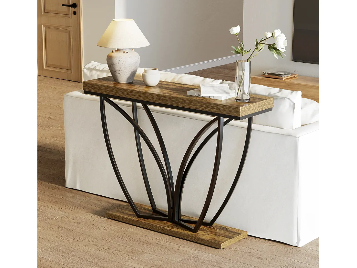 Móvel industrial para trás do sofá com 105 cm, mesa de corrimão estreita e comprida para entrada