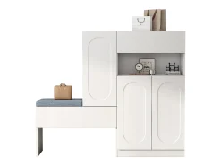 Móvel multifuncional para sapatos - com assento estofado - com 4 portas e 1 gaveta - Branco