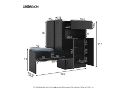 Móvel multifuncional para sapatos - com assento estofado - com 4 portas e 1 gaveta - Preto