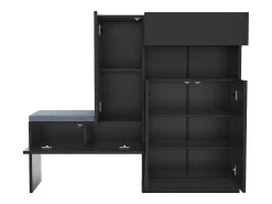 Móvel multifuncional para sapatos - com assento estofado - com 4 portas e 1 gaveta - Preto