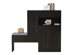Móvel multifuncional para sapatos - com assento estofado - com 4 portas e 1 gaveta - Preto