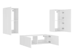 Móvel multimídia para TV prateleira para TV aparador armário para TV sala de jantar sala de estar quarto montado na parede x 3 peças com luzes LED branco 02_0028195