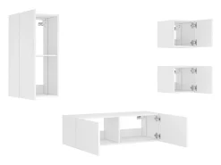 Móvel multimídia para TV prateleira para TV aparador armário para TV sala de jantar sala de estar quarto montado na parede x 4 peças com luzes LED branco 02_0028209