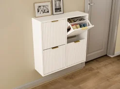Móvel para calçado com 4 compartimentos rebatíveis - Branco e dourado - FRALYN
