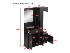 Móvel para hall de entrada com espelho, sapateira e banco - 110x33x185,5 cm - Preto