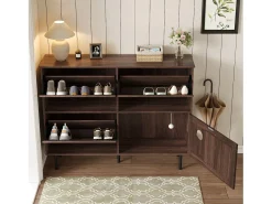 Móvel para sapatos 120×28×92 cm - 4 portas (3 basculantes) - com bola de brinquedo - marrom