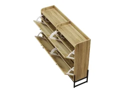 Móvel para sapatos 121×25×91,5 cm - com 4 portas basculantes de rattan - painel de partículas - natural