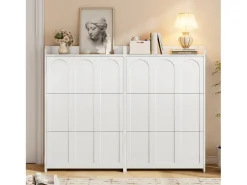 Móvel para sapatos 2 peças - 140x25x120 cm - con 12 compartimentos - 6 portas basculantes - MDF - Branco