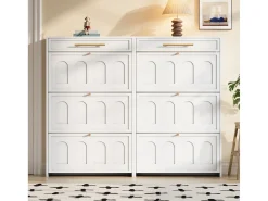 Móvel para sapatos 2 peças 140x25x123,5 cm - 6 portas basculantes e 2 gavetas - 12 prateleiras - MDF - Branco