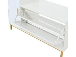 Móvel para sapatos brilhante 100x38x68 cm - com 2 portas - com trocador - Pés de metal - Branco + dourado