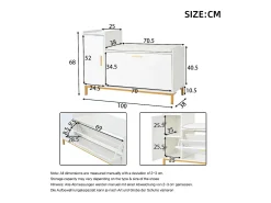 Móvel para sapatos brilhante 100x38x68 cm - com 2 portas - com trocador - Pés de metal - Branco + dourado